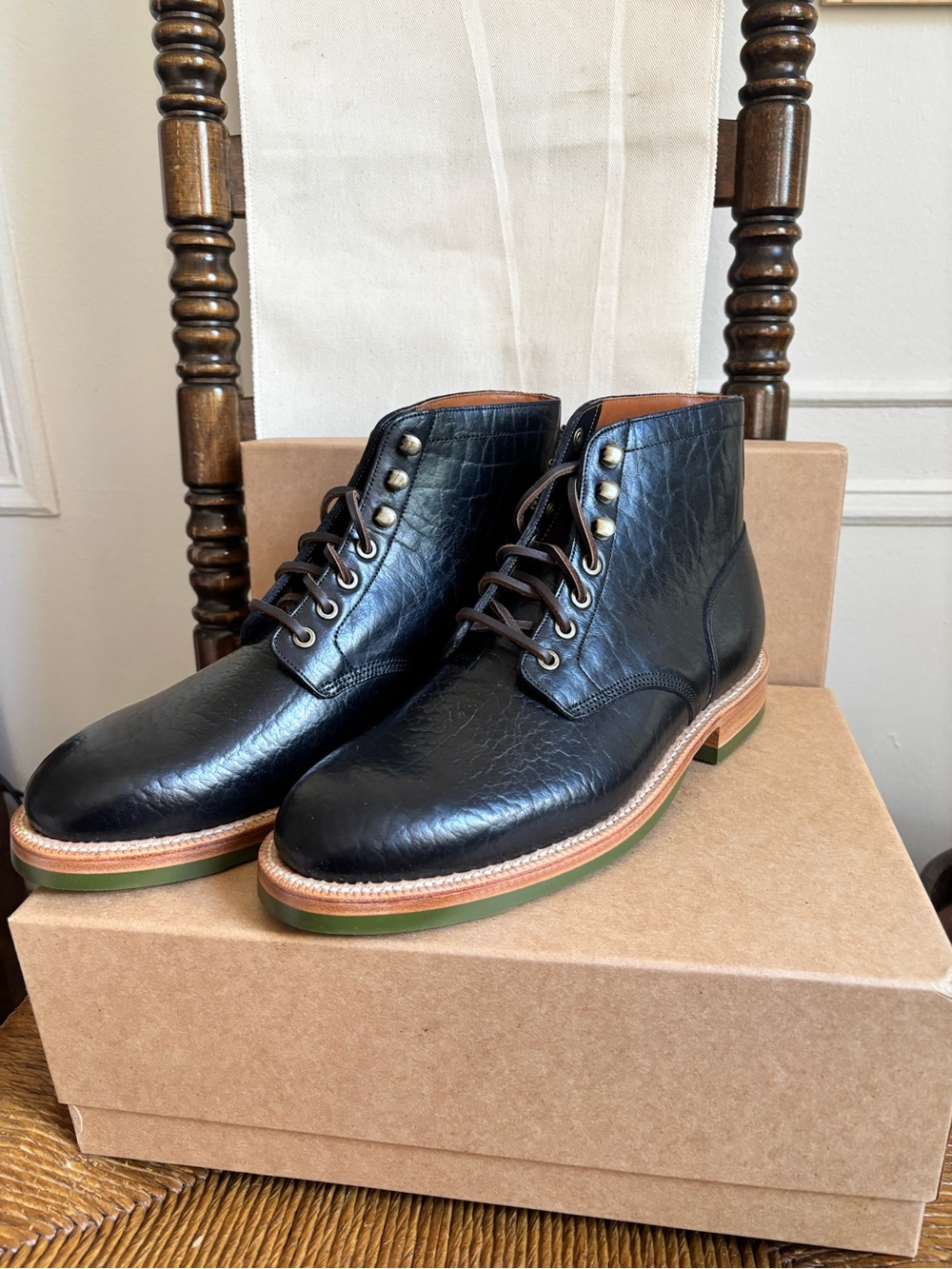 Black bison leather boots